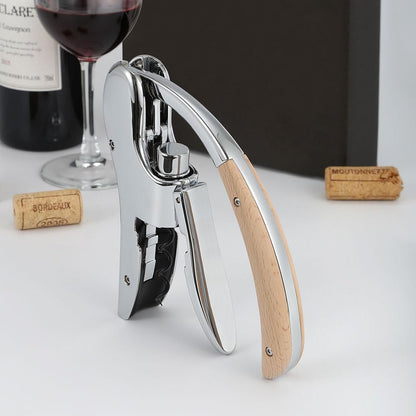Rabbit Wine Opener with Wooden Handle & Foil Cutter