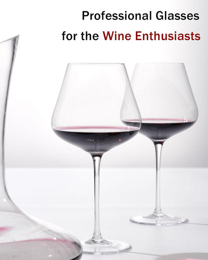 JBHO Set of 4-21 Ounce Hand Blown Italian Style Crystal Burgundy Wine Glasses - Lead-Free Premium Crystal Clear Glass - Gift-Box for any Occasion
