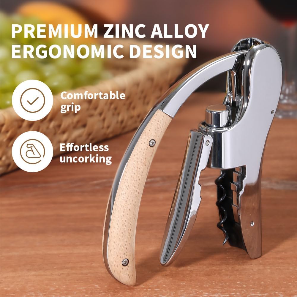 Rabbit Wine Opener with Wooden Handle & Foil Cutter