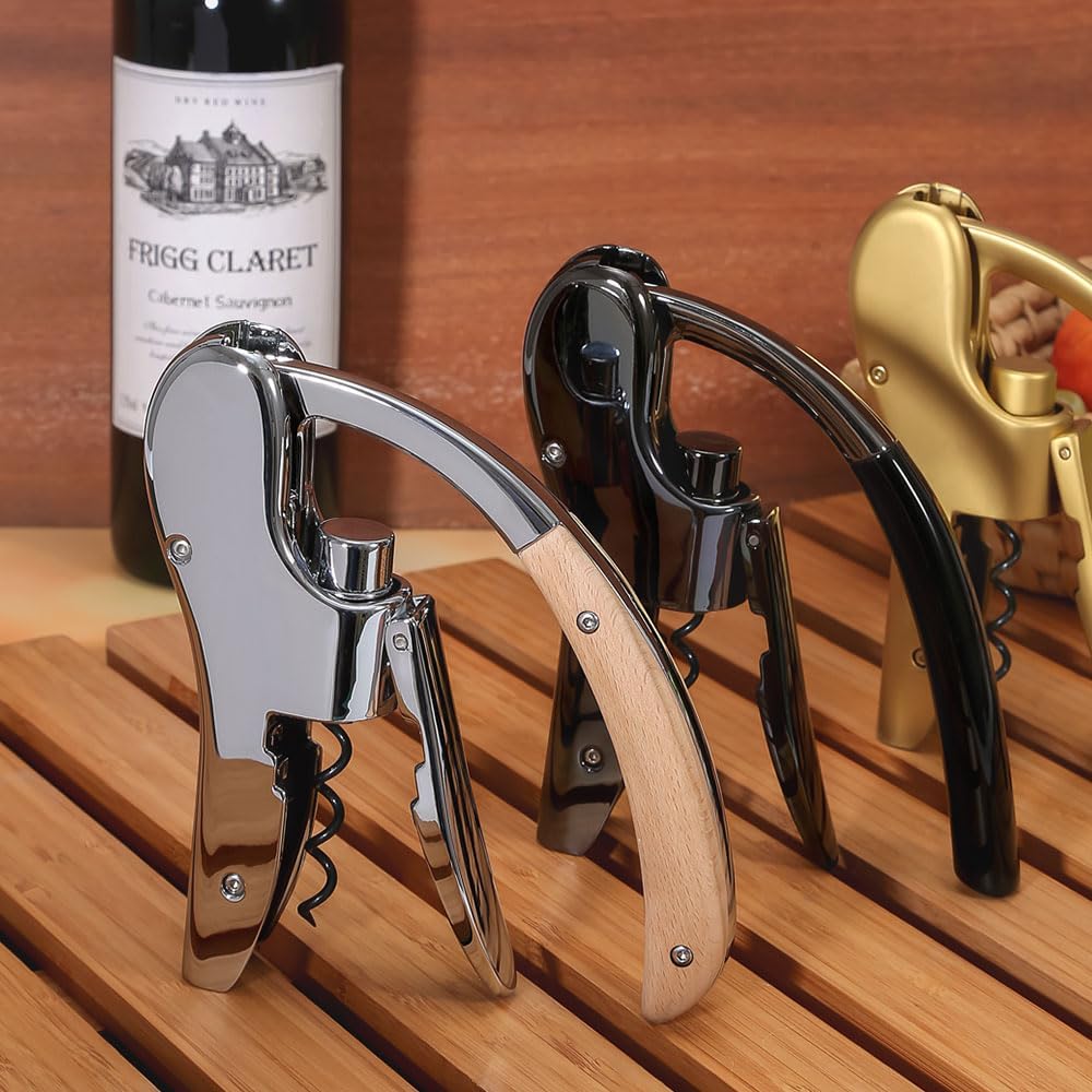 Rabbit Wine Opener with Wooden Handle & Foil Cutter