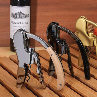 Rabbit Wine Opener with Wooden Handle & Foil Cutter