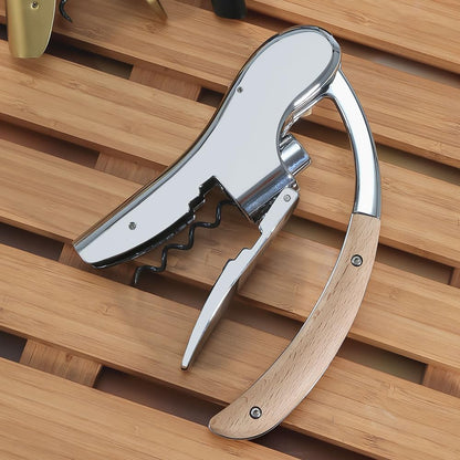 Rabbit Wine Opener with Wooden Handle & Foil Cutter