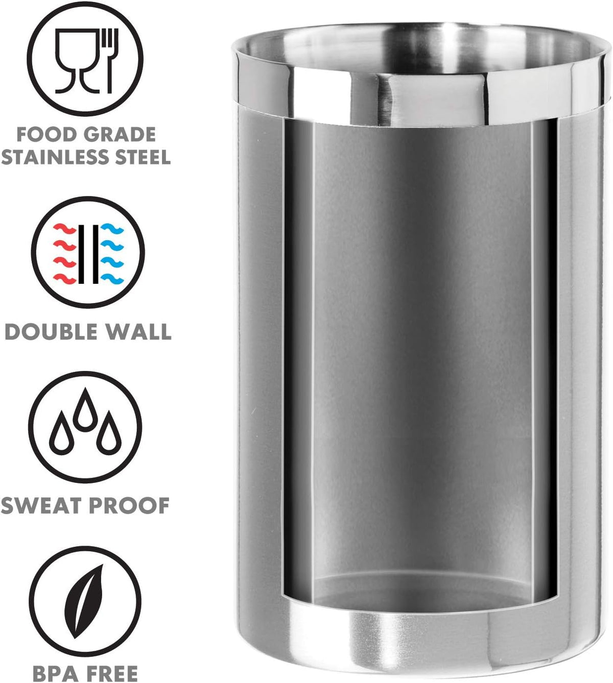 Enfriador de Vino de Acero Inoxidable de Doble Pared – Cubitera Térmica de Sobremesa para Vino Blanco, Cava y Champán – Compatible con Botellas de Tamaño Estándar