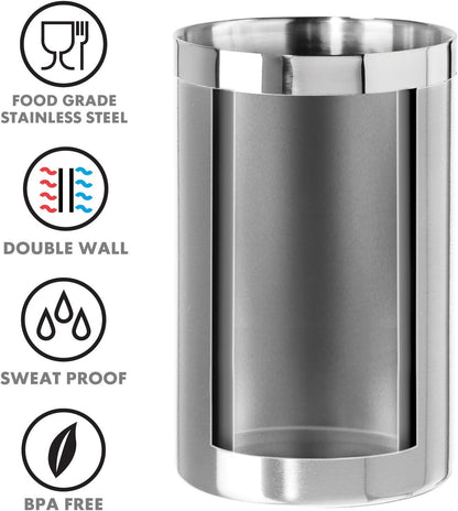 Enfriador de Vino de Acero Inoxidable de Doble Pared – Cubitera Térmica de Sobremesa para Vino Blanco, Cava y Champán – Compatible con Botellas de Tamaño Estándar