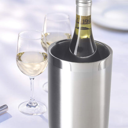 Enfriador de Vino de Acero Inoxidable de Doble Pared – Cubitera Térmica de Sobremesa para Vino Blanco, Cava y Champán – Compatible con Botellas de Tamaño Estándar