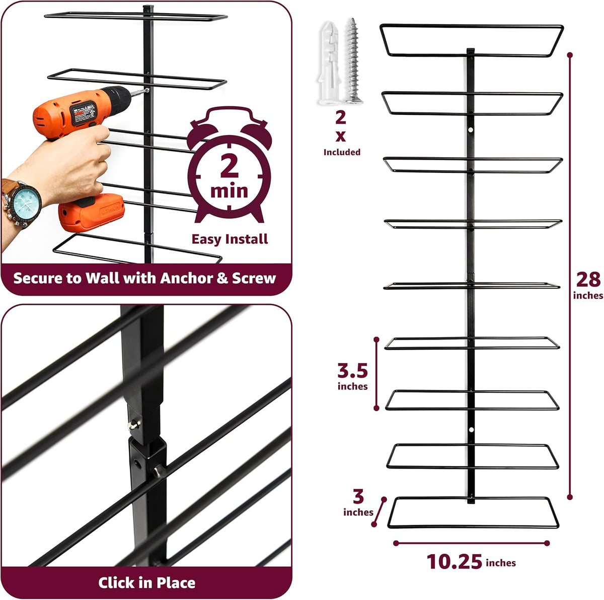 Sorbus Wall Mounted Wine Rack, Metal Bottle Rack (9 Bottle, 1 Pack)